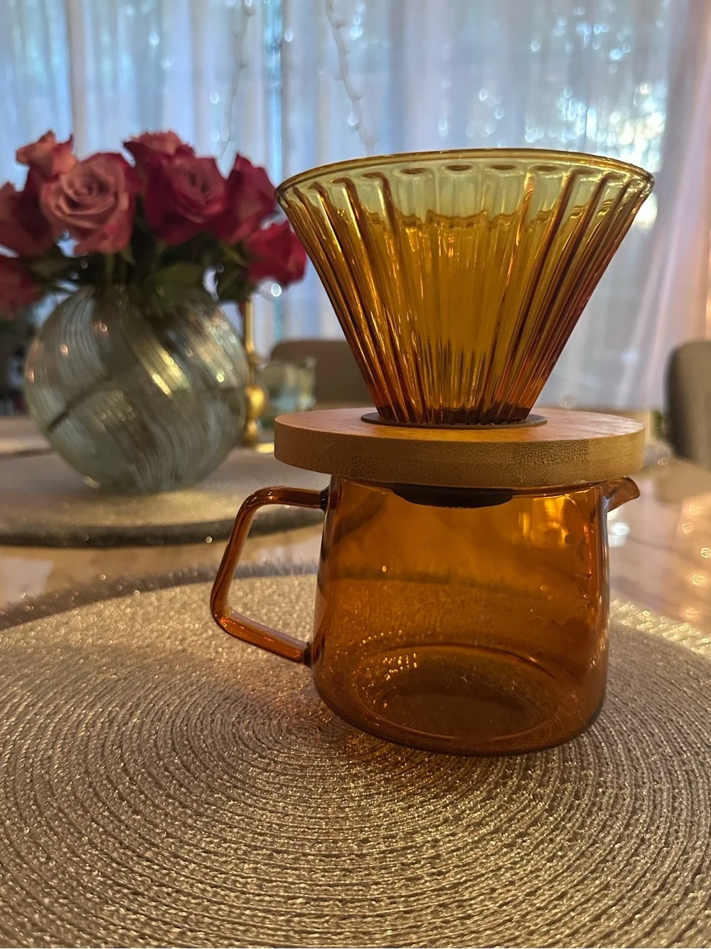 Fluted Glass Pour-Over— Amber Color